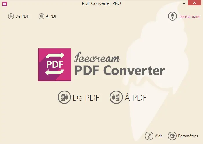 Fenêtre principale du convertisseur PDF Fenêtre principale du convertisseur PDF
